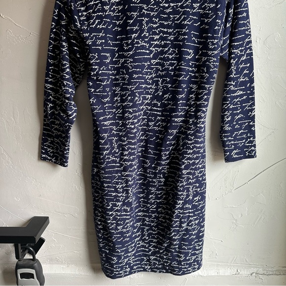 90s Navy MixIt Blue Mock Turtleneck Long Sleeve Cotton Form Fitting Dress Size M - Picture 2 of 8